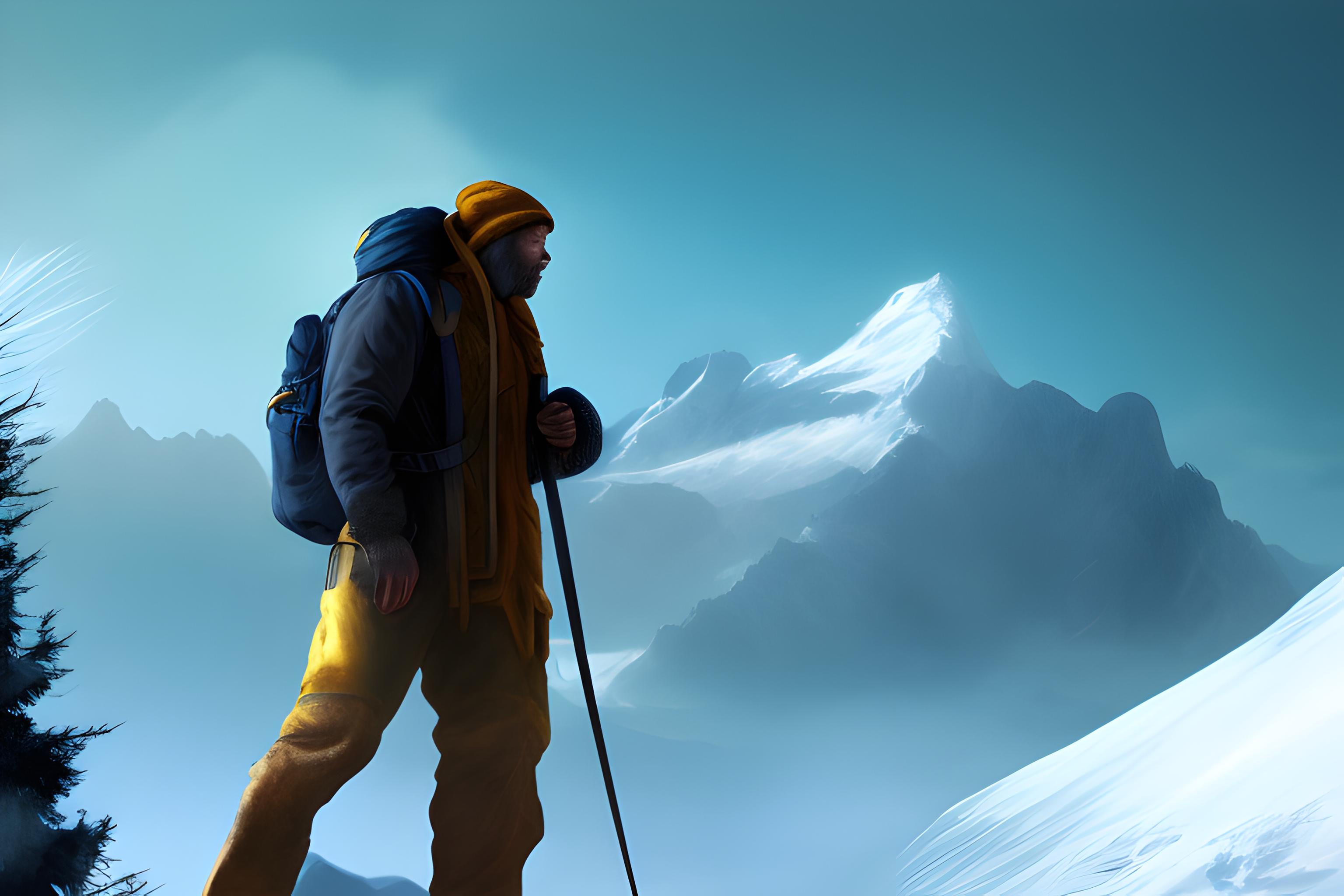 un homme seul sur une montagne avec un beau paysage